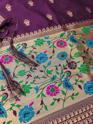 Wine floral woven banarasi silk dress material 3
