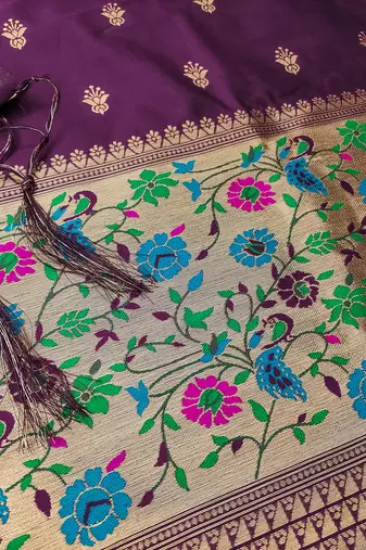 Wine floral woven banarasi silk dress material