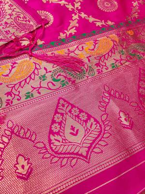 Ranipink floral woven banarasi silk dress material 4