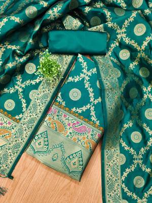 Rama floral woven banarasi silk dress material 2