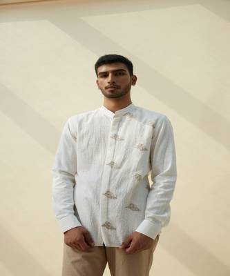 White handloom khadi plain  shirt 2