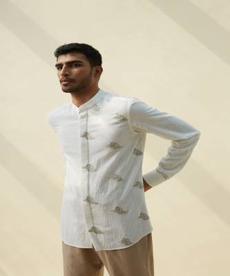 White handloom khadi plain  shirt 3