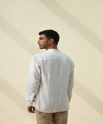 White handloom khadi plain  shirt 4