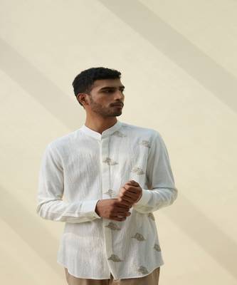 White handloom khadi plain  shirt 5