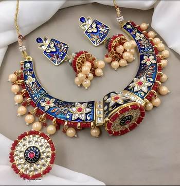 Indian gold plated meenakari kundan traditional choker bridal necklace jewelry 1