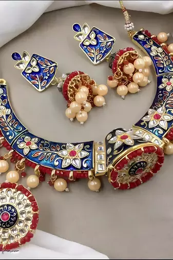 Indian gold plated meenakari kundan traditional choker bridal necklace jewelry