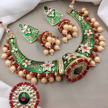 Indian gold plated meenakari kundan traditional choker bridal necklace jewelry 1