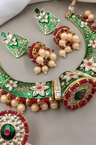 Indian gold plated meenakari kundan traditional choker bridal necklace jewelry