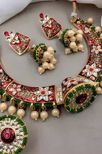 Indian gold plated meenakari kundan traditional choker bridal necklace jewelry