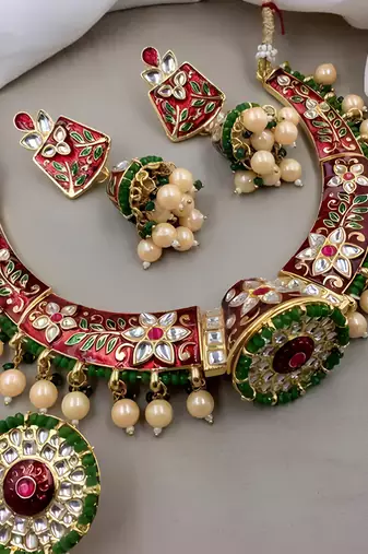 Indian gold plated meenakari kundan traditional choker bridal necklace jewelry