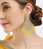 Luxurious yellow chandelier earrings - traditional indian statement jewelry for wedding & festival elegance
