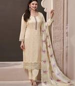 off white moonga silk straight suit for women