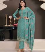 sky blue moonga silk straight suit for women