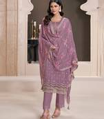 lavender moonga silk straight suit for women
