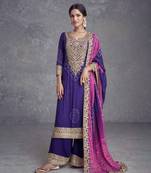 Royal Violet Chiffon Embroidered Kurta Set with Graceful Elegance