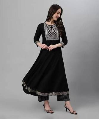 Black printed viscose rayon kurta pant with dupatta 1