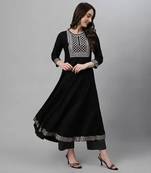 Black printed viscose rayon kurta pant with dupatta