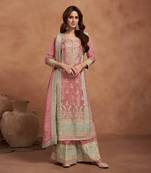 Dark peach embroidered silk semi stitched salwar suit