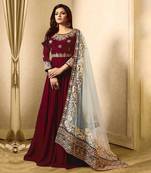 Maroon Faux Georgette Embroidered Anarkali Suit Semi-Stitched