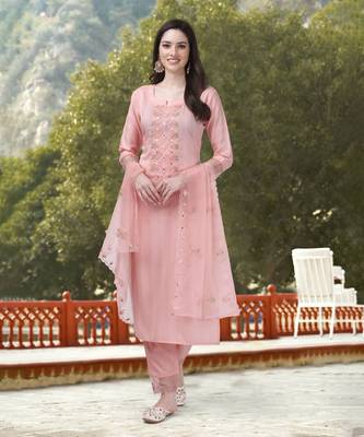 Trendmalls Light Pink Cotton Embroidered Salwar Suit 1