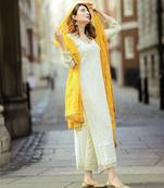 White embroidered faux georgette kurta pant with dupatta