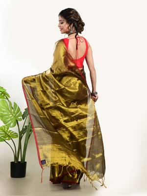 Aakar Sunehri Kiran | Gold Handloom Tissue Saree 2