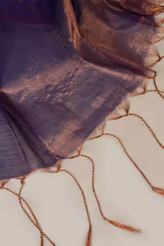 copper & blue handloom tissue saree with unstitched blouse piece