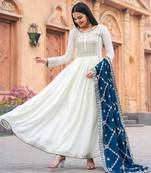 White embroidered chiffon kurta pant with dupatta
