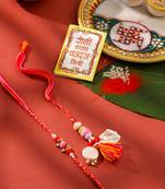 set of 2 multicolor artificial stones & beads bhaiya bhabhi rakhi with roli chawal chandan & mishri