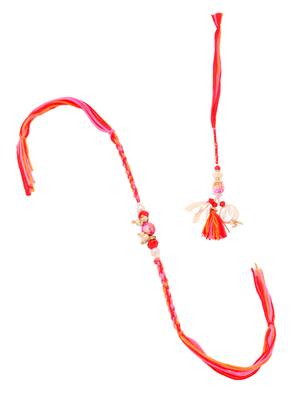 set of 2 multicolor artificial stones & beads bhaiya bhabhi rakhi with roli chawal chandan & mishri 3