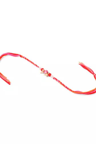 set of 2 multicolor artificial stones & beads bhaiya bhabhi rakhi with roli chawal chandan & mishri