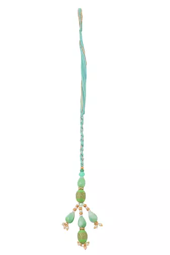 set of 2 green artificial beads bhaiya bhabhi rakhi with roli chawal chandan & mishri