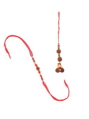set of 2 multicolor rudraksh & beads bhaiya bhabhi rakhi with roli chawal chandan & mishri 2