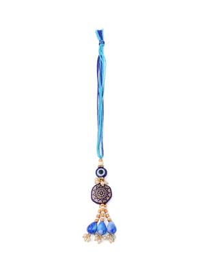 evil eye set of 2 blue artificial beads bhaiya bhabhi rakhi with roli chawal chandan & mishri 3