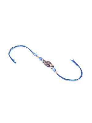 evil eye set of 2 blue artificial beads bhaiya bhabhi rakhi with roli chawal chandan & mishri 4