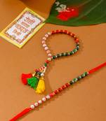 multicolor artificial beads set of 2 bhaiya bhabhi rakhi with roli chawal chandan & mishri