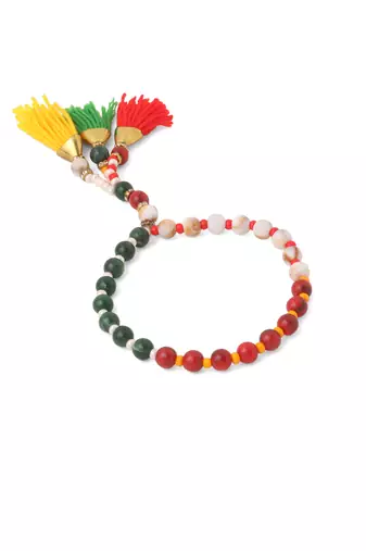 multicolor artificial beads set of 2 bhaiya bhabhi rakhi with roli chawal chandan & mishri
