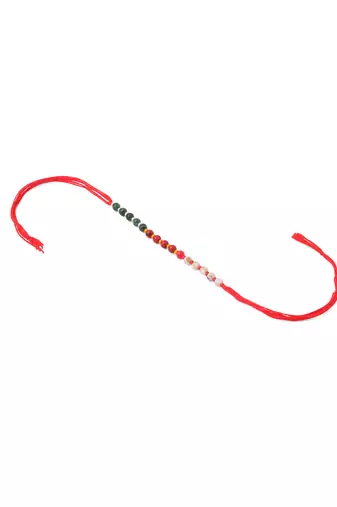 multicolor artificial beads set of 2 bhaiya bhabhi rakhi with roli chawal chandan & mishri