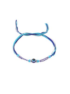 set of 2 blue evil eye artificial beads bhaiya bhabhi rakhi with roli chawal chandan & mishri 3