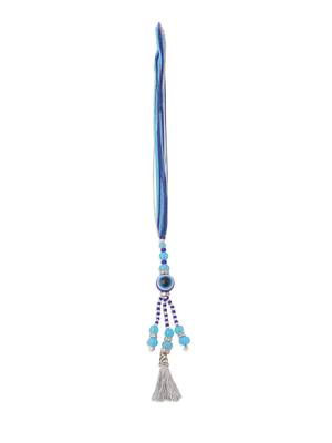 set of 2 blue evil eye artificial beads bhaiya bhabhi rakhi with roli chawal chandan & mishri 4