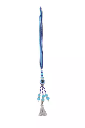 set of 2 blue evil eye artificial beads bhaiya bhabhi rakhi with roli chawal chandan & mishri