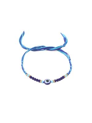 set of 2 blue evil eye artificial beads bhaiya bhabhi rakhi with roli chawal chandan & mishri 3