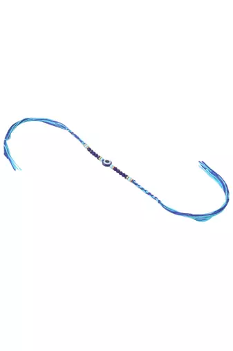 set of 2 blue evil eye artificial beads bhaiya bhabhi rakhi with roli chawal chandan & mishri