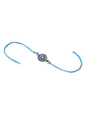 blue evil eye artificial beads set of 2 bhaiya bhabhi rakhi with roli chawal chandan & mishri 4