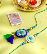 set of 2 multicolor artificial beads bhaiya bhabhi rakhi with roli chawal chandan & mishri