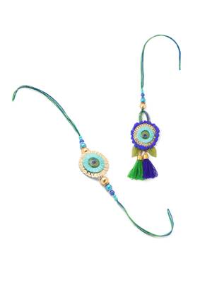 set of 2 multicolor artificial beads bhaiya bhabhi rakhi with roli chawal chandan & mishri 2