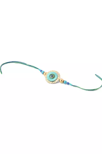 set of 2 multicolor artificial beads bhaiya bhabhi rakhi with roli chawal chandan & mishri