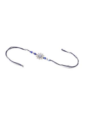 set of 2 blue evil eye artificial beads bhaiya bhabhi rakhi with roli chawal chandan & mishri 3