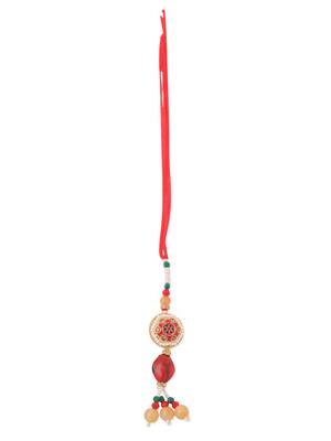 set of 2 red artificial stones and beads bhaiya bhabhi rakhi with roli chawal chandan & mishri 3