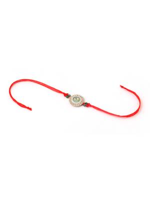 multicolor artificial stones & beads set of 2 bhaiya bhabhi rakhi with roli chawal chandan & mishri 4
